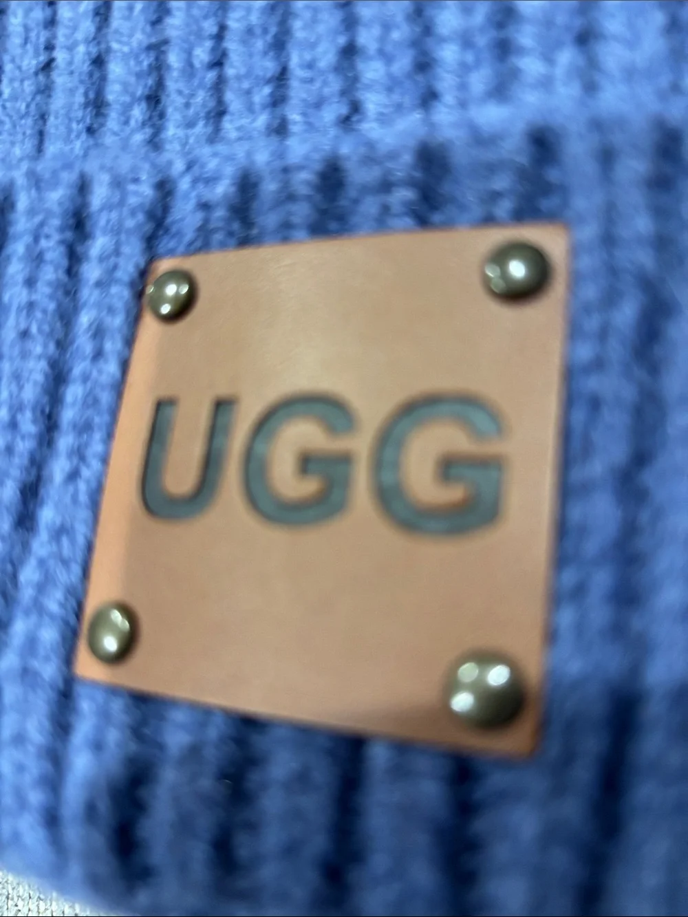 UGG Ribbed Knit Beanie in Periwinkle Blue with Leather Logo